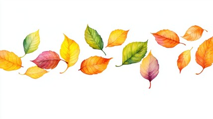 Colorful Autumn Leaves Falling on White Background