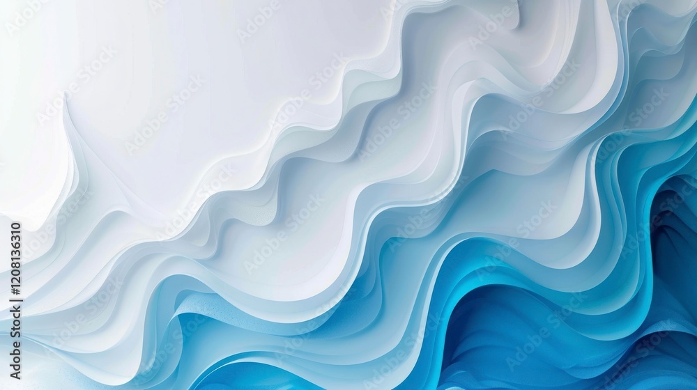 Wall mural abstract waves of soft blue and white curves flowing seamlessly, creating a calm and serene backgrou