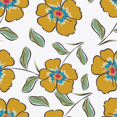 Daisy flower vector illustration in seamless pattern. Watercolor artwork design