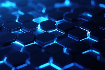 Futuristic 3D Hexagon Design with Illuminated Blue Technology and Sleek Geometric Patterns for Modern Abstract Visuals