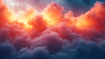 Surreal glowing clouds in vivid orange and pink hues