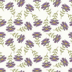Daisy flower vector illustration in seamless pattern. Watercolor artwork design