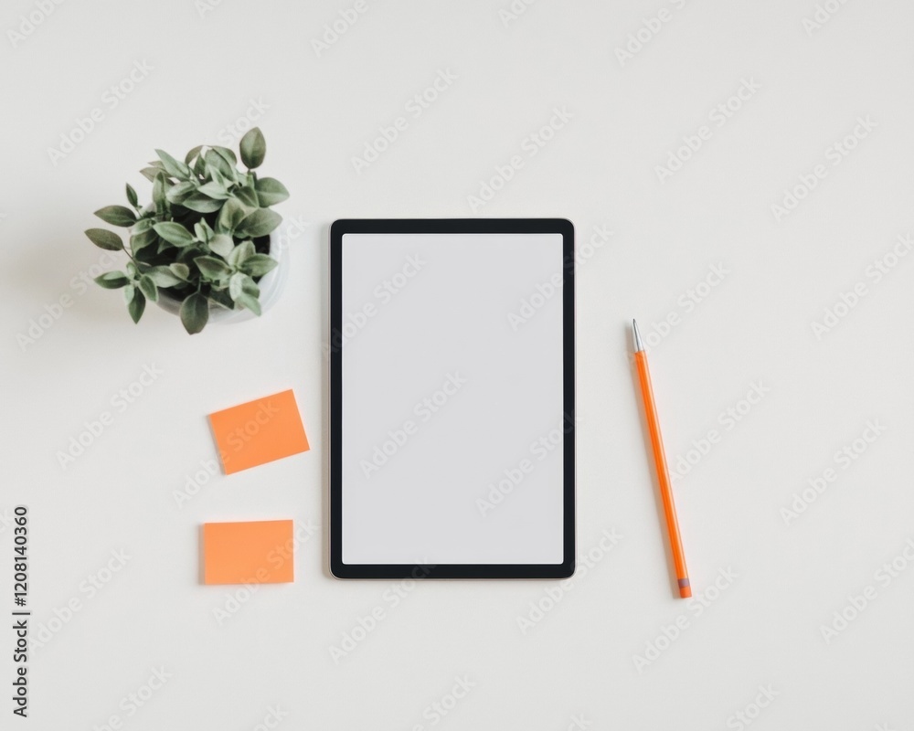 Fototapete minimalist study essentials digital curriculum on tablet with sticky notes and stylus - boost modern