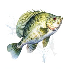 Crappie clipart. Watercolor illustration. Detailed artistic graphic illustration