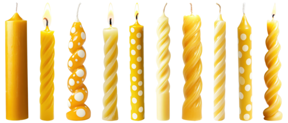 PNG Vibrant yellow decorative candles variety, element set on transparent background