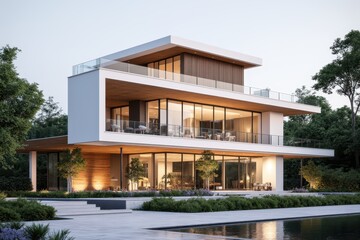 Fototapeta premium modern house with pool and trees