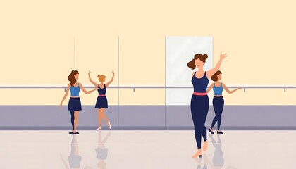 Naklejka premium Ballet Dancers in Studio Practice Class Barre Workout
