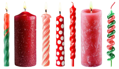 PNG Colorful decorative candles variety, element set on transparent background