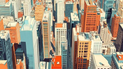 Obraz premium Cityscapes, urban architecture, and modern buildings line the streets in this captivating vector illustration. The vibrant colors and intricate details bring the city to life