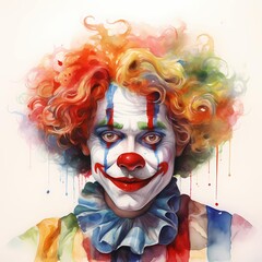 Fototapeta premium Cute Clown clipart. Watercolor illustration. Illustrative clipart collection illustration
