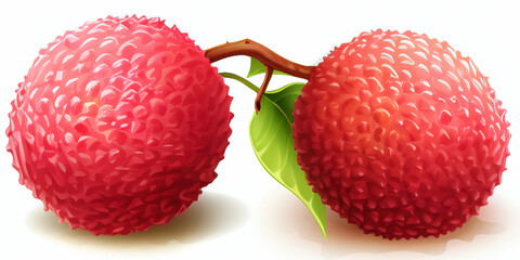 Close-up of fresh lychees with stems and leaves sweet tropical fruit isolated on white