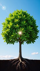 Green puzzle tree representing growth and sustainability