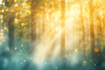 Obraz premium blurred background of forest with golden sunlight filtering through leaves abstract and atmospheric copy space