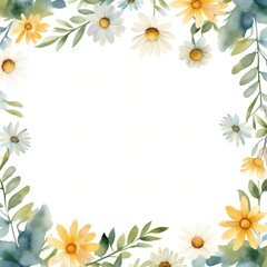 Obraz premium Daisy Flowers Frame Clipart. Watercolor illustration. Detailed illustration