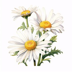 Naklejka premium Daisy Flowers clipart. Watercolor illustration. Illustrative clipart collection illustration