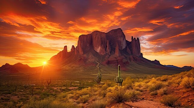 Nature's Majestic Views: Picacho Peak State Park Sunset in Arizona's Grande Landscape