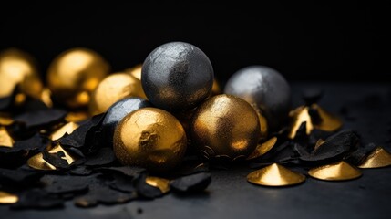 Naklejka premium Focused image of metal balls covered in gold and grey wraps