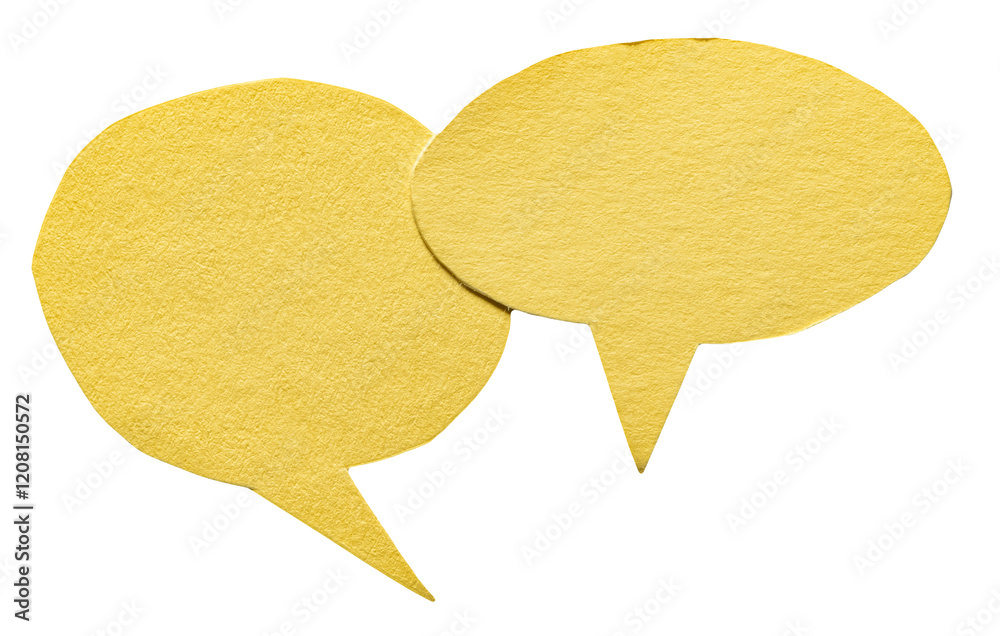 Fototapete yellow round blank cut out cardboard paper speech bubbles with rough edges and copy space for text o