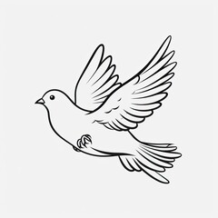 Obraz premium Peace Dove Coloring Page with Leaf. Flying White Dove Illustration for Peace with Wings and Olive Branch