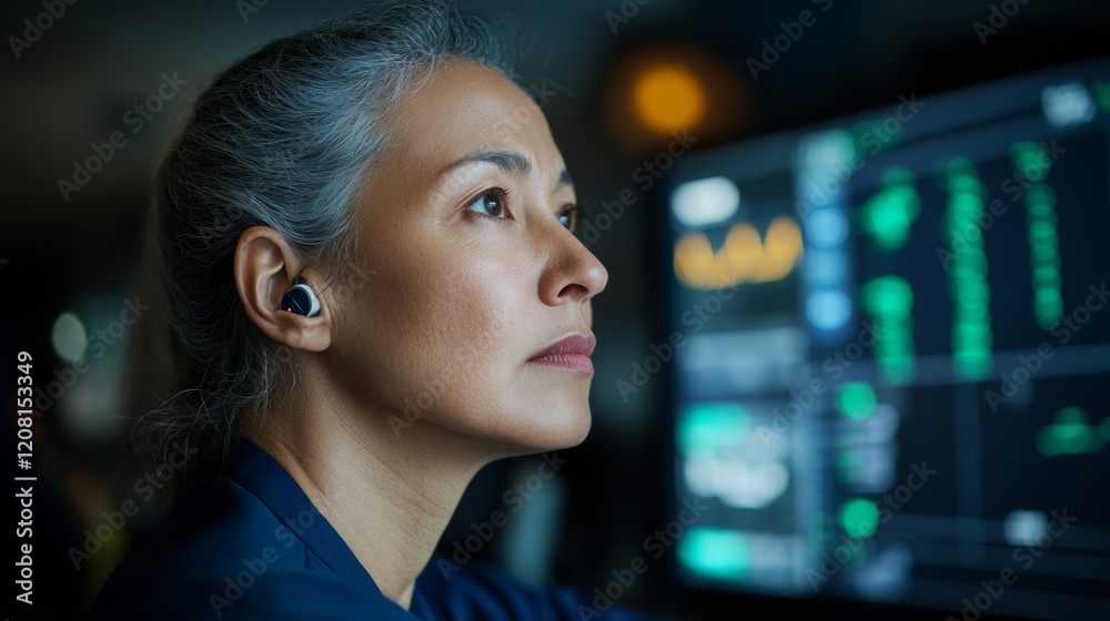 Aufkleber Focused Professional in Modern Tech Environment Monitoring Real-Time Data on Screens
