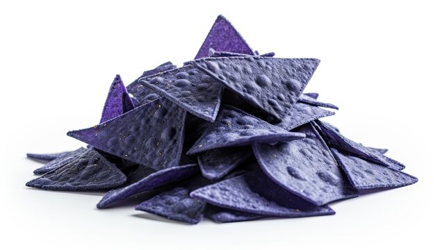 Pile of Blue Corn Tortilla Chips - Savory Snack in a Heap on White Background