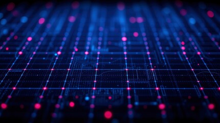 Abstract Digital Grid: Blue and Pink Networked Nodes