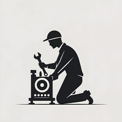 Vector of a mechanic repairing a machine.