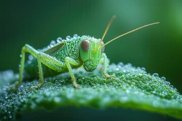 closeup of a grasshopper perched on a vibrant green leaf showcasing its intricate features and textures emphasizing the beauty of small creatures in nature