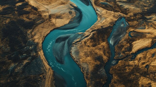 Aerial view of skj  lfandaflj  t river in iceland showcasing unique blue and brown patterns