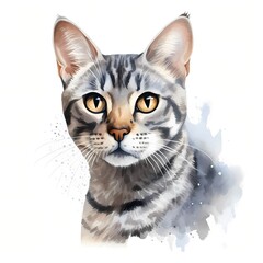 Fototapeta premium Egyptian Mau Cat clipart. Ai watercolor art illustration. Detailed illustration