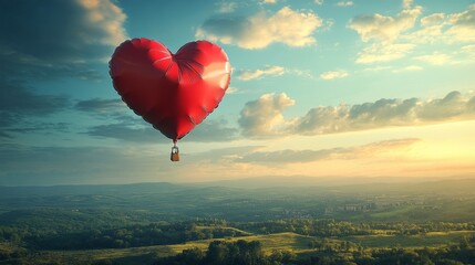 Fototapeta premium A· A heart-shaped balloon floating in the sky over a scenic romantic landscape
