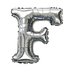 Silver Foil Balloon Letter F on a Transparent Background