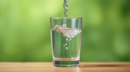 Refreshing Water Pour: Glass, Bubbles, Serene Green