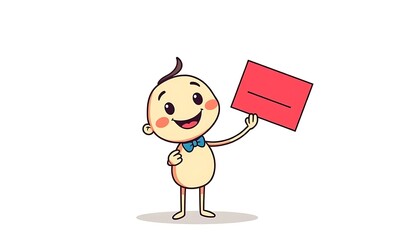 Obraz premium Cute Baby Character Holding Red Card Invitation
