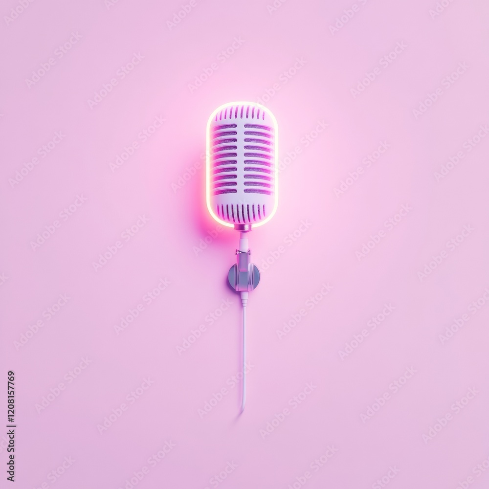 Aufkleber neon microphone on gradient background modern aesthetic with k-pop influence