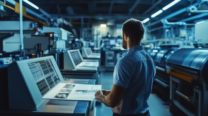 Fototapeta premium Industrial Printing Facility: Expert Overseeing Production