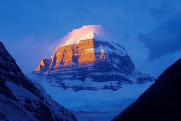 Breathtaking sunrise over the himalayas  spiritual peaks and golden light illuminating kailash