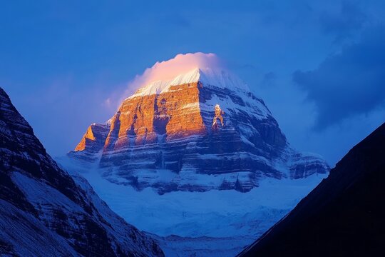 Breathtaking sunrise over the himalayas  spiritual peaks and golden light illuminating kailash