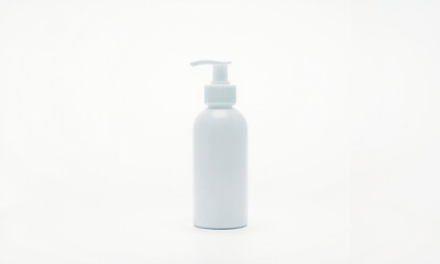 clean, white cosmetic bottle with pump top, ideal for skincare products. This mockup showcases minimalist design, perfect for branding and product presentation