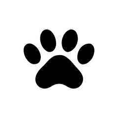Black single cat paw print silhouette vector design.