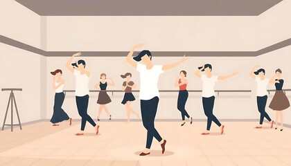 Obraz premium Dance Class Studio Modern Dance Lesson with Ballet Barre