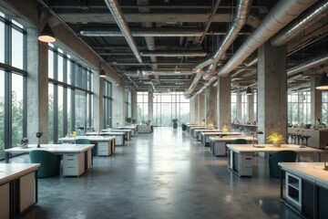 an office with lots of desks and tables