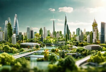 An aerial view showcasing a city skyline filled with tall buildings