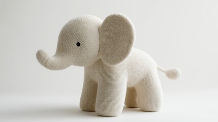 Minimalist plushie elephant in soft, velvety texture against white background