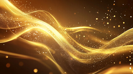 Abstract shiny and sparkle Elegant gold colored waves with glittering particles, luxury swirling curved geometric gold line background with gold particle, A luxurious gold background with lines.