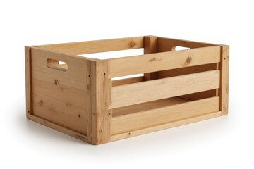 a wooden crate with handles on a white background