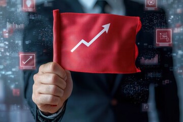 Businessman Holding Red Flag Upward Arrow Symbolize Growth