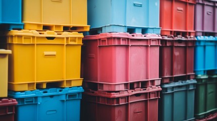 Colorful Plastic Storage Containers in a Warehouse