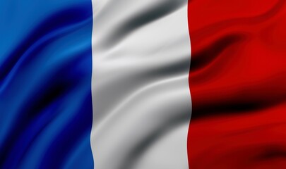 Flag of France blowing in the wind. full page flying flag, 3d illustration
