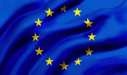 Flag of European Union blowing in the wind. full page flying flag, 3d illustration